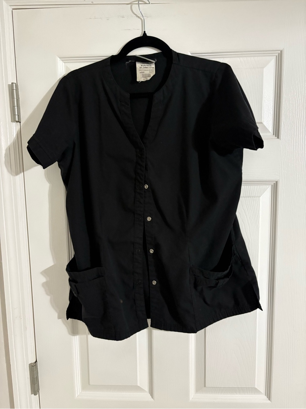 Women's Black Short-Sleeve Button-Down work scrubs